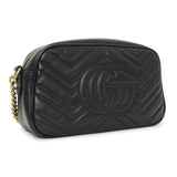 Gucci Black Calfskin Matelasse Small GG Marmont Chain Shoulder Bag Handbags Gucci