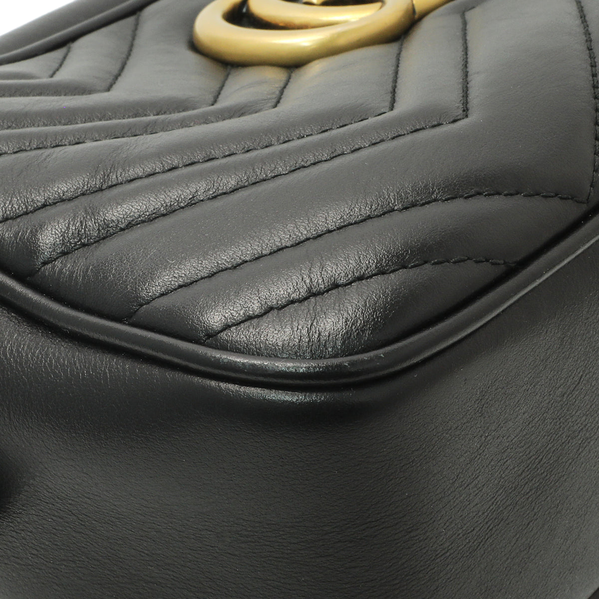 Gucci Black Calfskin Matelasse Small GG Marmont Chain Shoulder Bag Handbags Gucci
