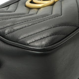 Gucci Black Calfskin Matelasse Small GG Marmont Chain Shoulder Bag Handbags Gucci