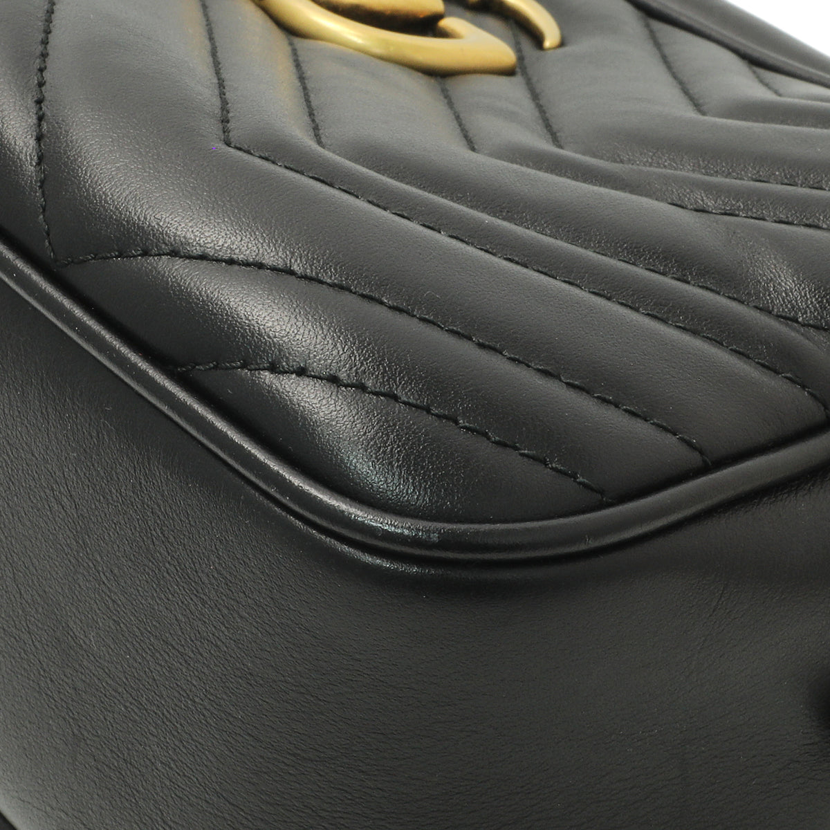 Gucci Black Calfskin Matelasse Small GG Marmont Chain Shoulder Bag Handbags Gucci