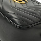 Gucci Black Calfskin Matelasse Small GG Marmont Chain Shoulder Bag Handbags Gucci