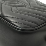 Gucci Black Calfskin Matelasse Small GG Marmont Chain Shoulder Bag Handbags Gucci