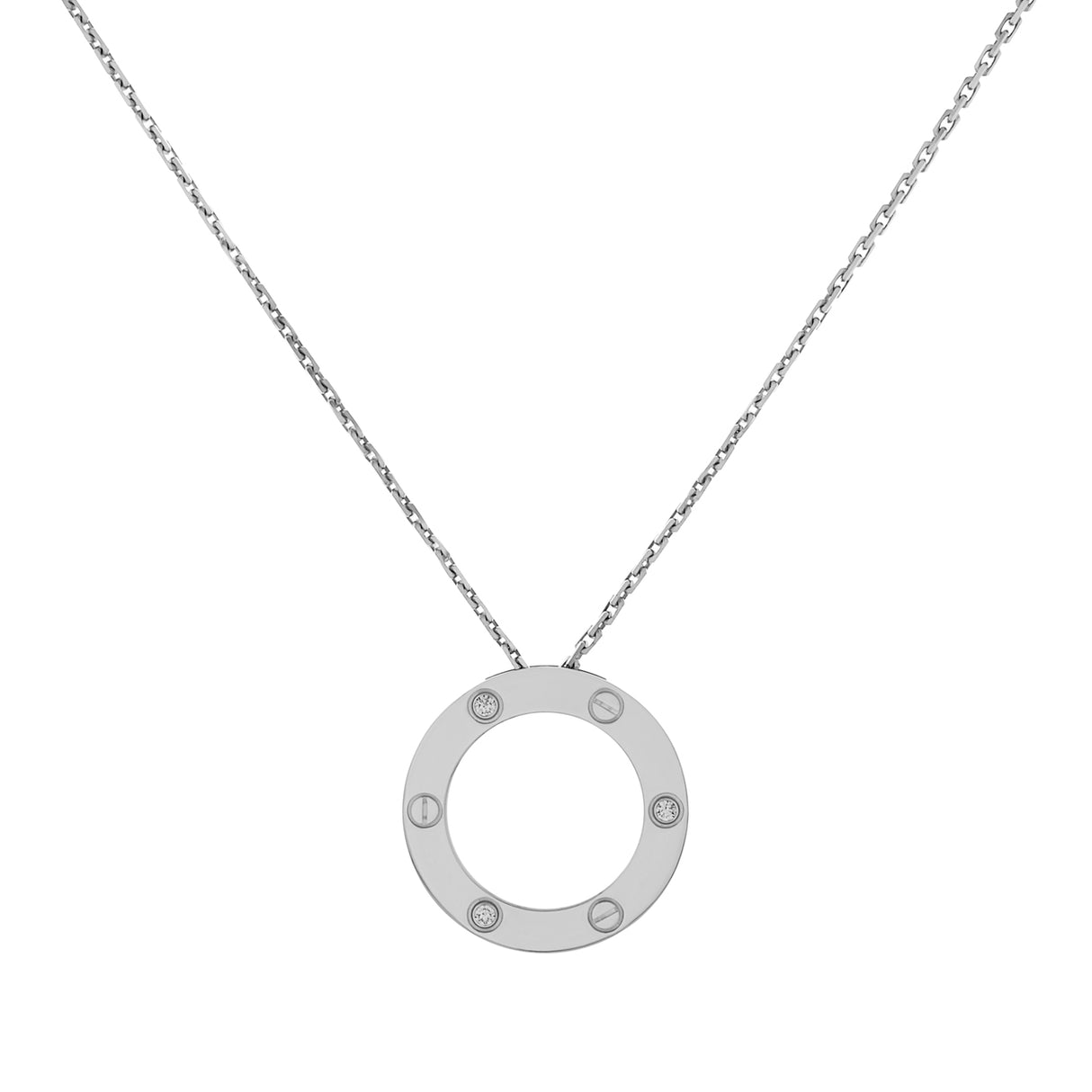 Cartier 18K White Gold 3 Diamond Love Necklace