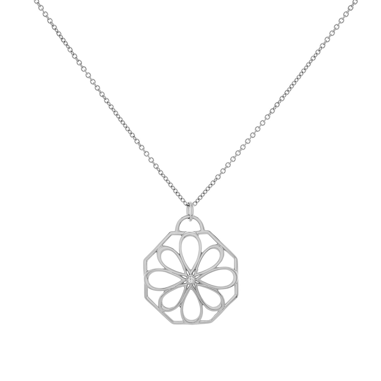 Tiffany & Co. 18K White Gold Diamond Floral Pendant Necklace