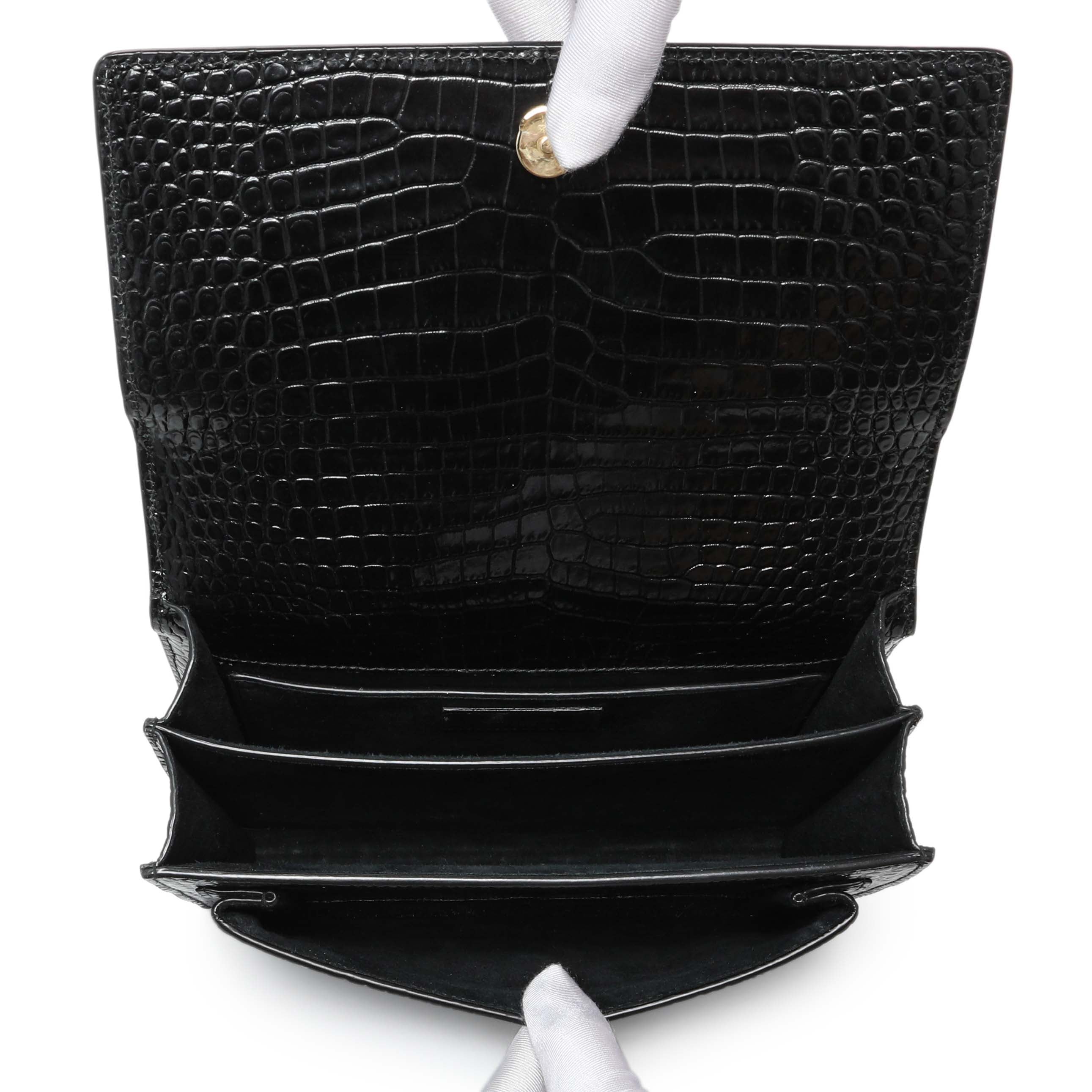 Saint Laurent Black Crocodile Embossed Calfskin Medium Monogram