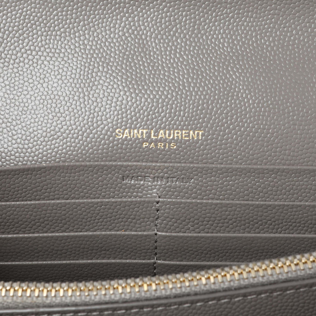 Saint Laurent Grey Grain De Poudre Matelasse Chevron Monogram Chain Wallet