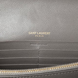 Saint Laurent Grey Grain De Poudre Matelasse Chevron Monogram Chain Wallet