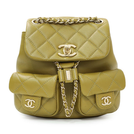 Chanel Olive Green Quilted Lambskin Small Duma Pockets Drawstring Backpack Handbags Chanel