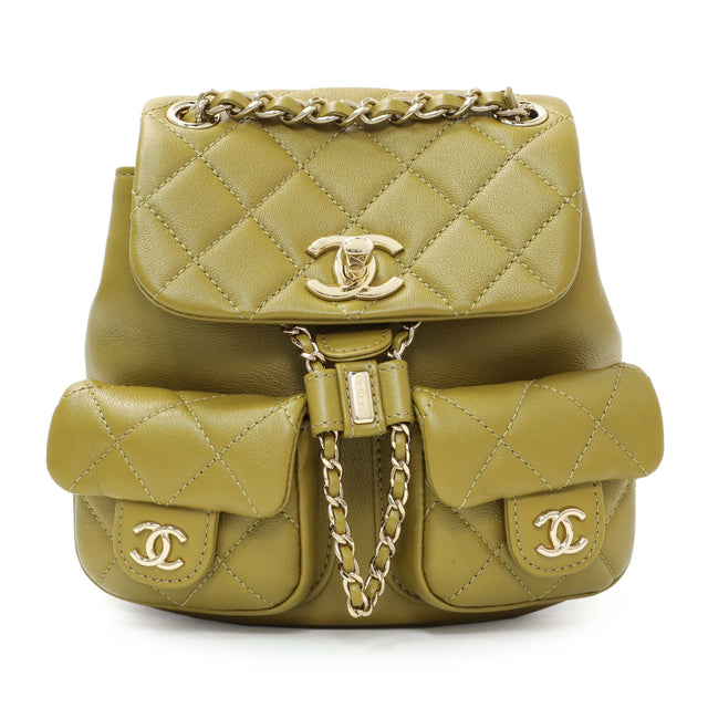 Chanel Olive Green Quilted Lambskin Small Duma Pockets Drawstring Backpack Handbags Chanel