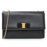 Salvatore Ferragamo Black Calfskin Vara Bow Chain Flap Crossbody Handbags Salvatore Ferragamo