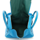 Hermes Blue Taurillon Clemence Lindy 30 Handbags Hermes