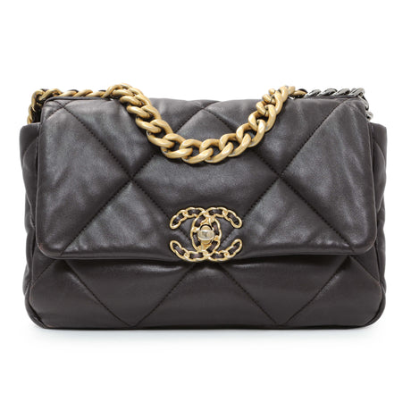 Chanel Brown Quilted Lambskin Medium Chanel 19 Flap