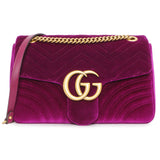 Gucci Fuchsia Velvet Matelasse Medium GG Marmont Shoulder Bag
