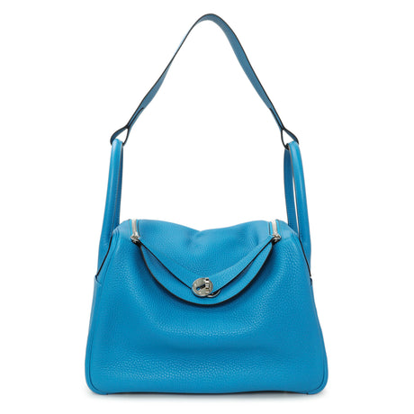 Hermes Blue Taurillon Clemence Lindy 30 Handbags Hermes