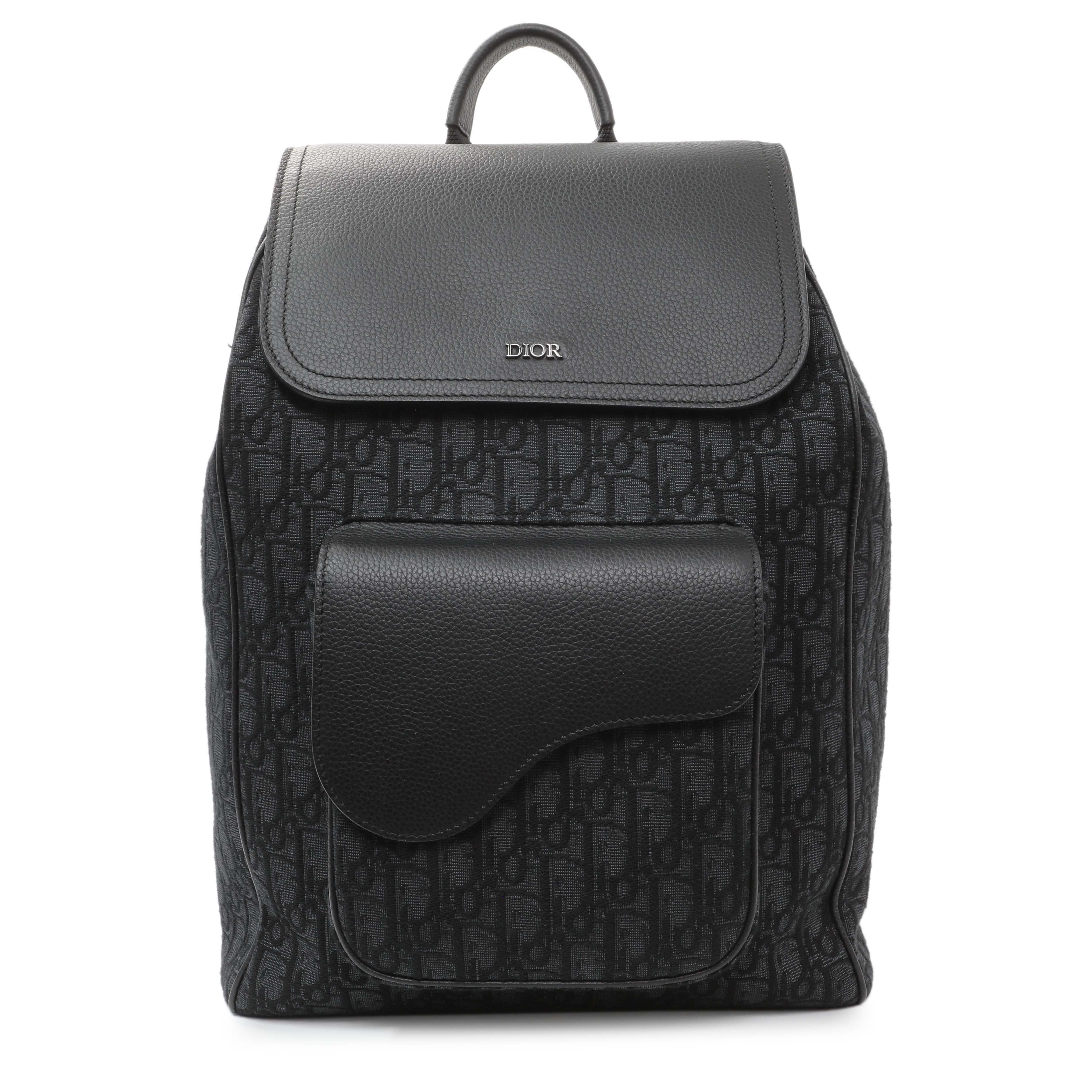 DIOR Saddle Backpack Black DIOR Oblique Jacquard And Grained Calfskin