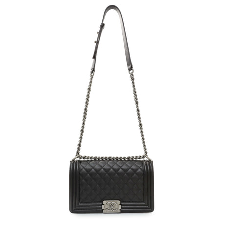 Chanel Black Quilted Caviar Medium Boy Flap Handbags Chanel
