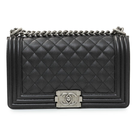 Chanel Black Quilted Caviar Medium Boy Flap Handbags Chanel
