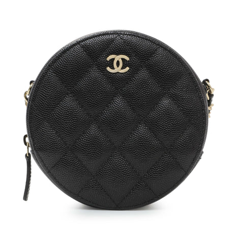 Chanel Black Quilted Caviar Round Clutch With Chain Handbags Chanel