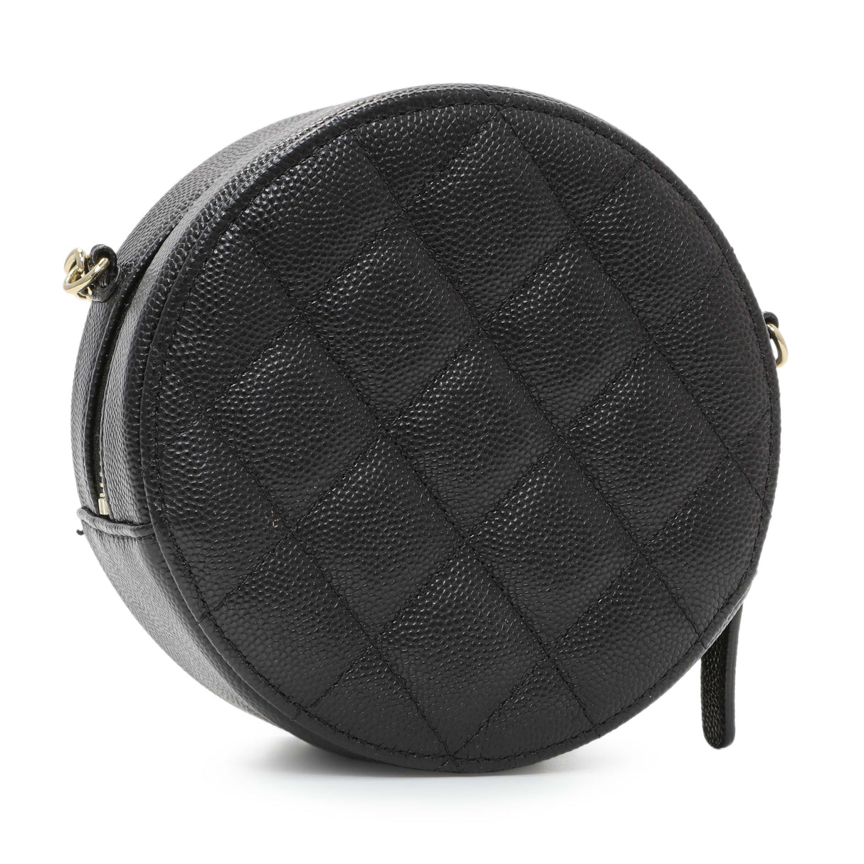 Chanel Black Quilted Caviar Round Clutch With Chain Handbags Chanel