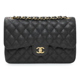 Chanel Black Quilted Caviar Jumbo Classic Double Flap Handbags Chanel