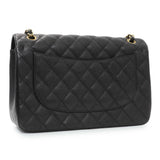 Chanel Black Quilted Caviar Jumbo Classic Double Flap Handbags Chanel