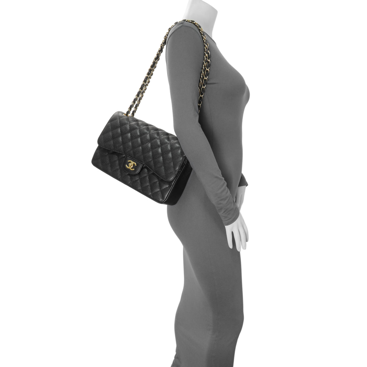 Chanel Black Quilted Caviar Jumbo Classic Double Flap Handbags Chanel