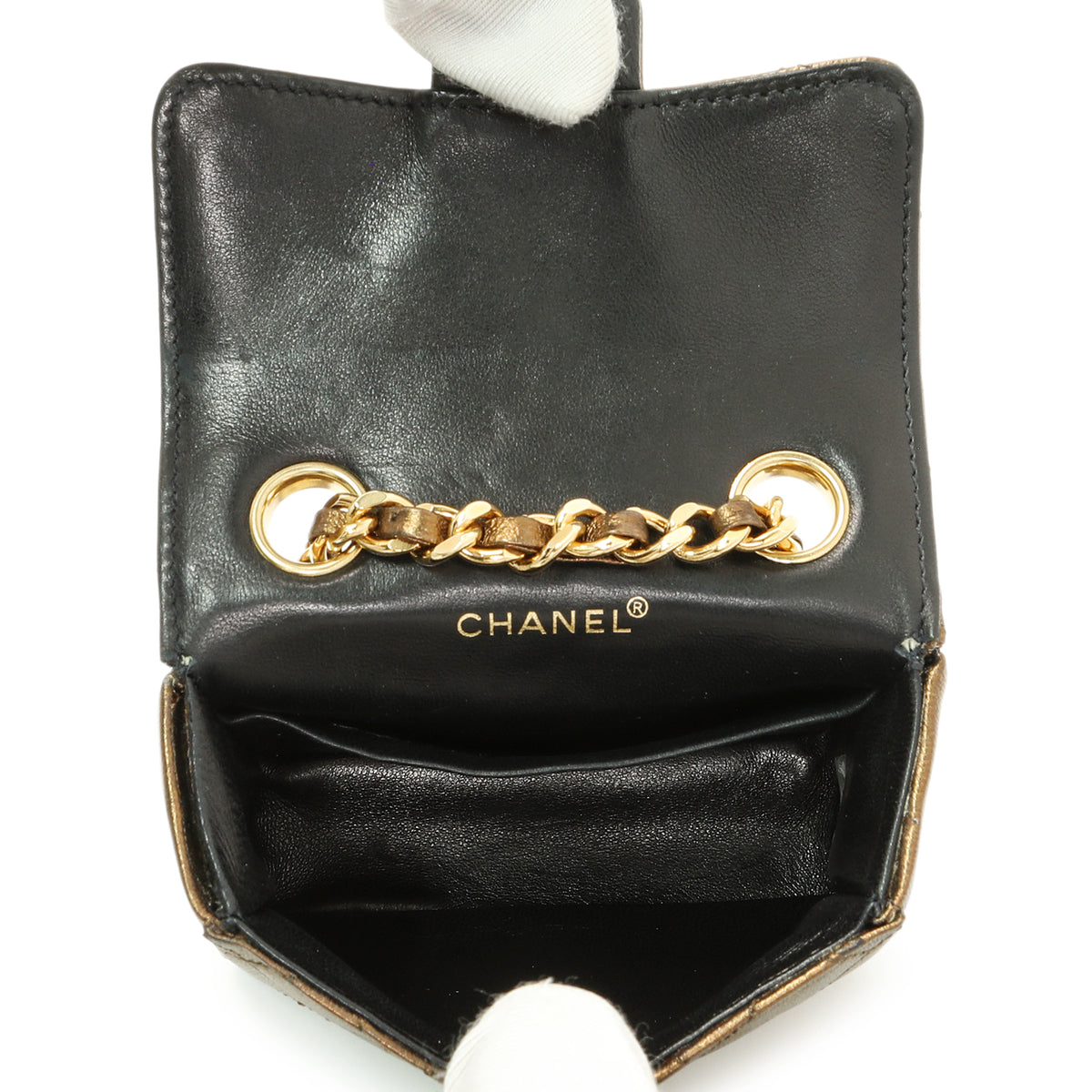Chanel Metallic Bronze Quilted Micro Flap Bag Charm Accessories Chanel