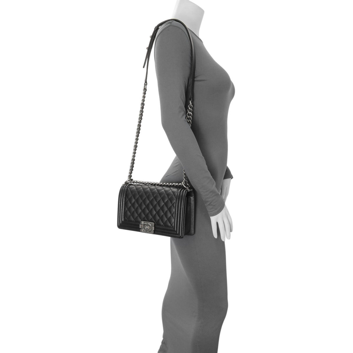 Chanel Black Quilted Caviar Medium Boy Flap Handbags Chanel