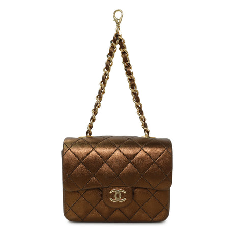Chanel Metallic Bronze Quilted Micro Flap Bag Charm Accessories Chanel