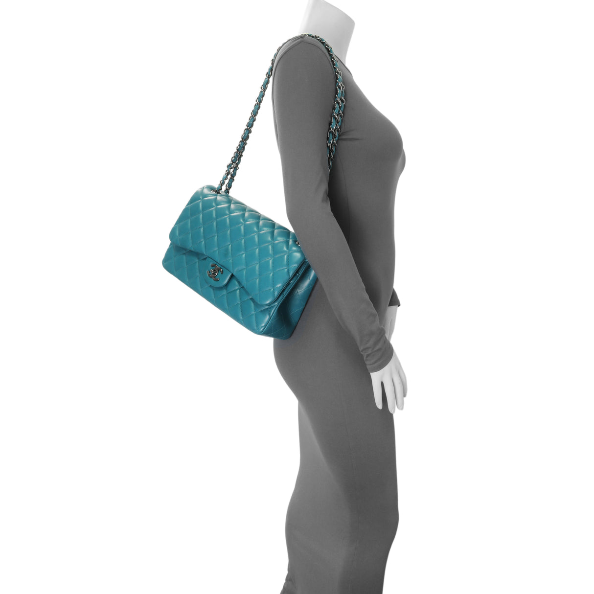Chanel Teal Quilted Lambskin Jumbo Classic Double Flap Handbags Chanel
