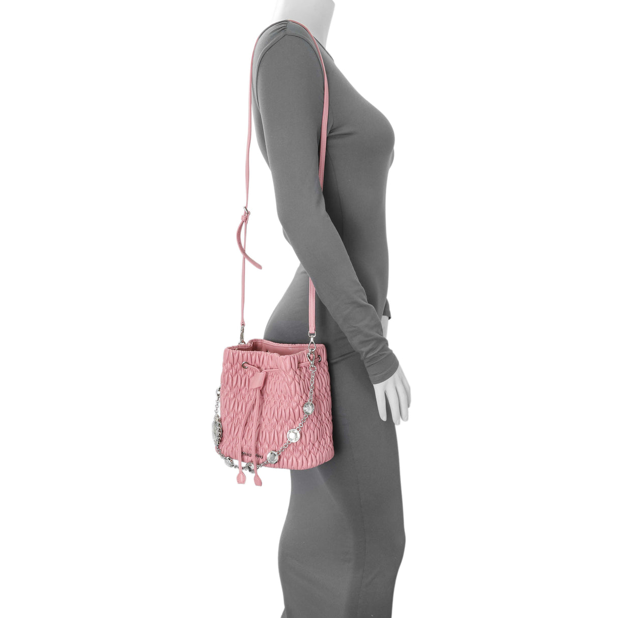 Miu Miu Pink Nappa Matelasse Bucket Bag Handbags Miu Miu