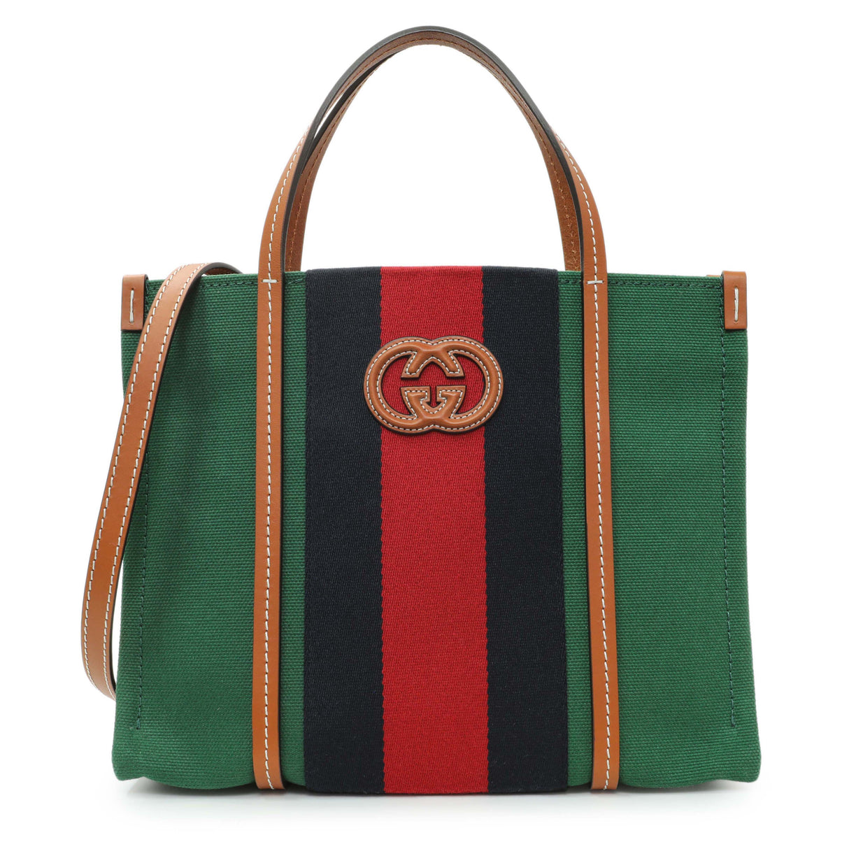 Gucci Green Canvas Web Small Interlocking G Tote Handbags Gucci