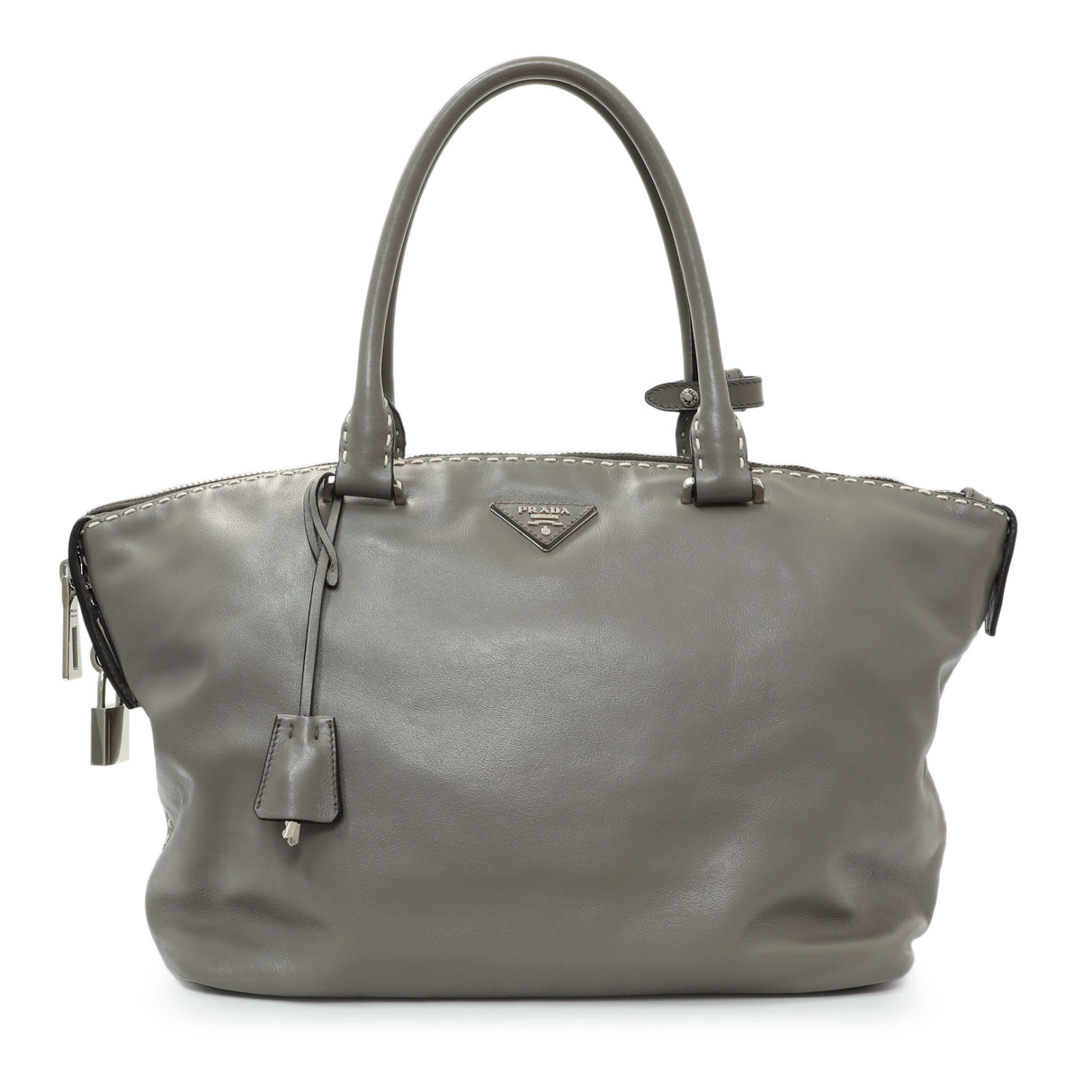 Prada Argilla Smooth Calfskin Leather Double Handle Satchel Bag Handbags Prada