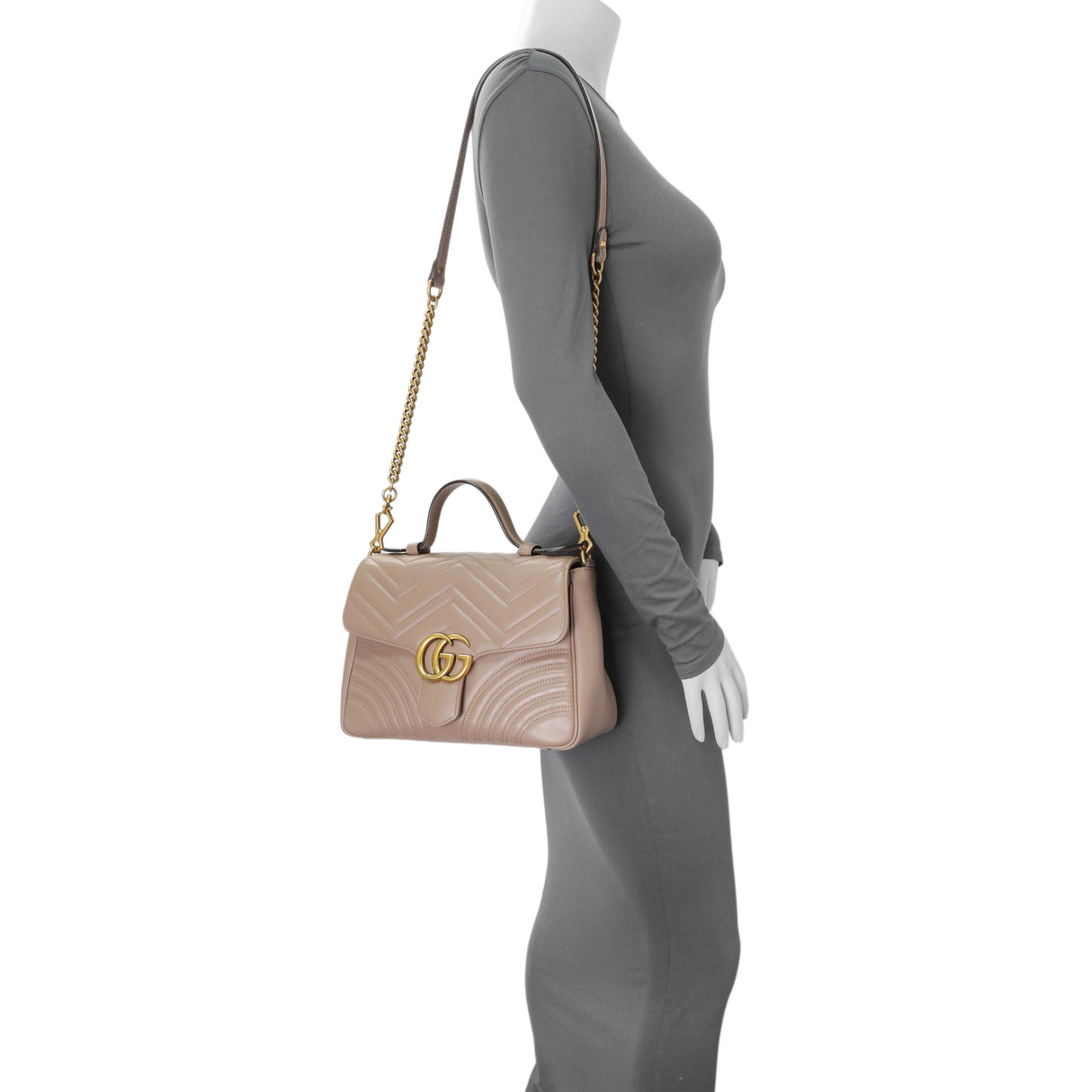 Gucci Porcelain Calfskin Matelasse Small GG Marmont Top Handle Shoulder Bag Handbags Gucci