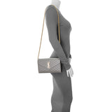 Saint Laurent Grey Grain De Poudre Matelasse Chevron Monogram Chain Wallet Handbags Saint Laurent