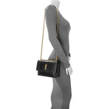 Saint Laurent Black Crocodile Embossed Calfskin Medium Monogram Sunset Handbags Saint Laurent