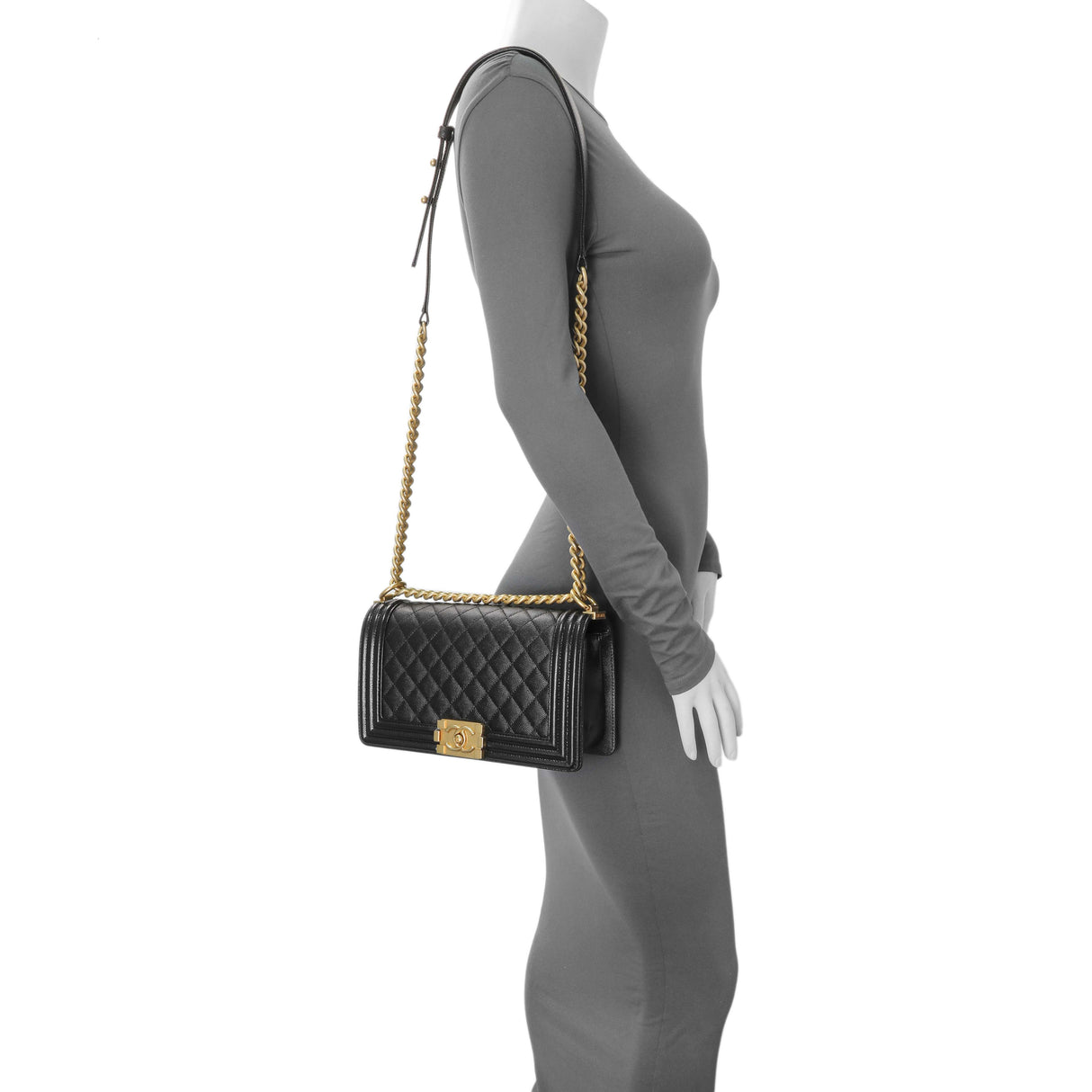 Chanel Black Quilted Caviar Medium Boy Flap
