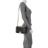 Chanel Black Quilted Caviar Medium Boy Flap