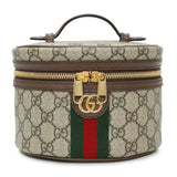 Gucci Beige Ebony New Acero GG Supreme Monogram Textured Calfskin Web Ophidia Vanity Cosmetic Case Accessories Chanel