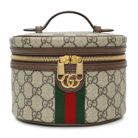 Gucci Beige Ebony New Acero GG Supreme Monogram Textured Calfskin Web Ophidia Vanity Cosmetic Case Accessories Chanel