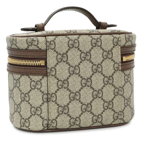 Gucci Beige Ebony New Acero GG Supreme Monogram Textured Calfskin Web Ophidia Vanity Cosmetic Case Accessories Chanel