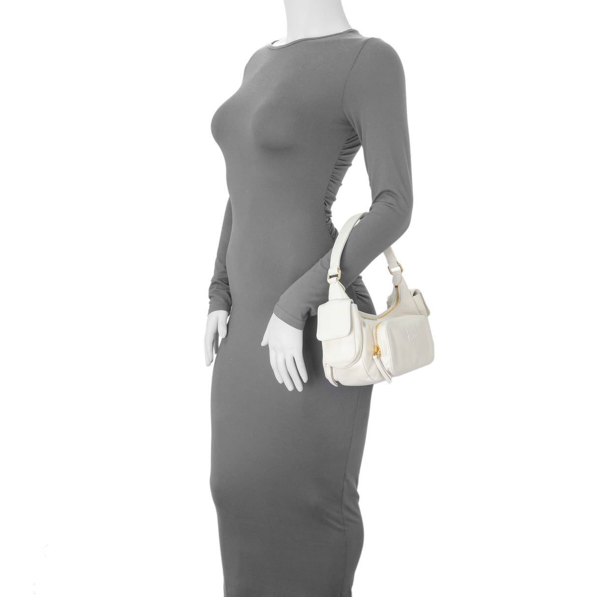 Miu Miu White Nappa Leather Multi Pocket Hobo Bag Handbags Miu Miu