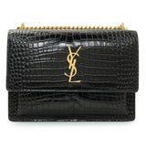 Saint Laurent Black Crocodile Embossed Calfskin Medium Monogram Sunset Handbags Saint Laurent