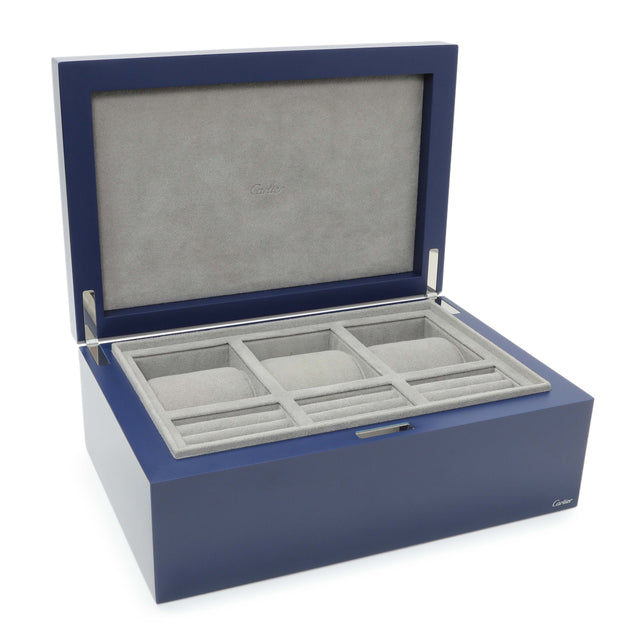 Cartier Blue Lacquered Three Watch and Cufflink Box Accessories Cartier