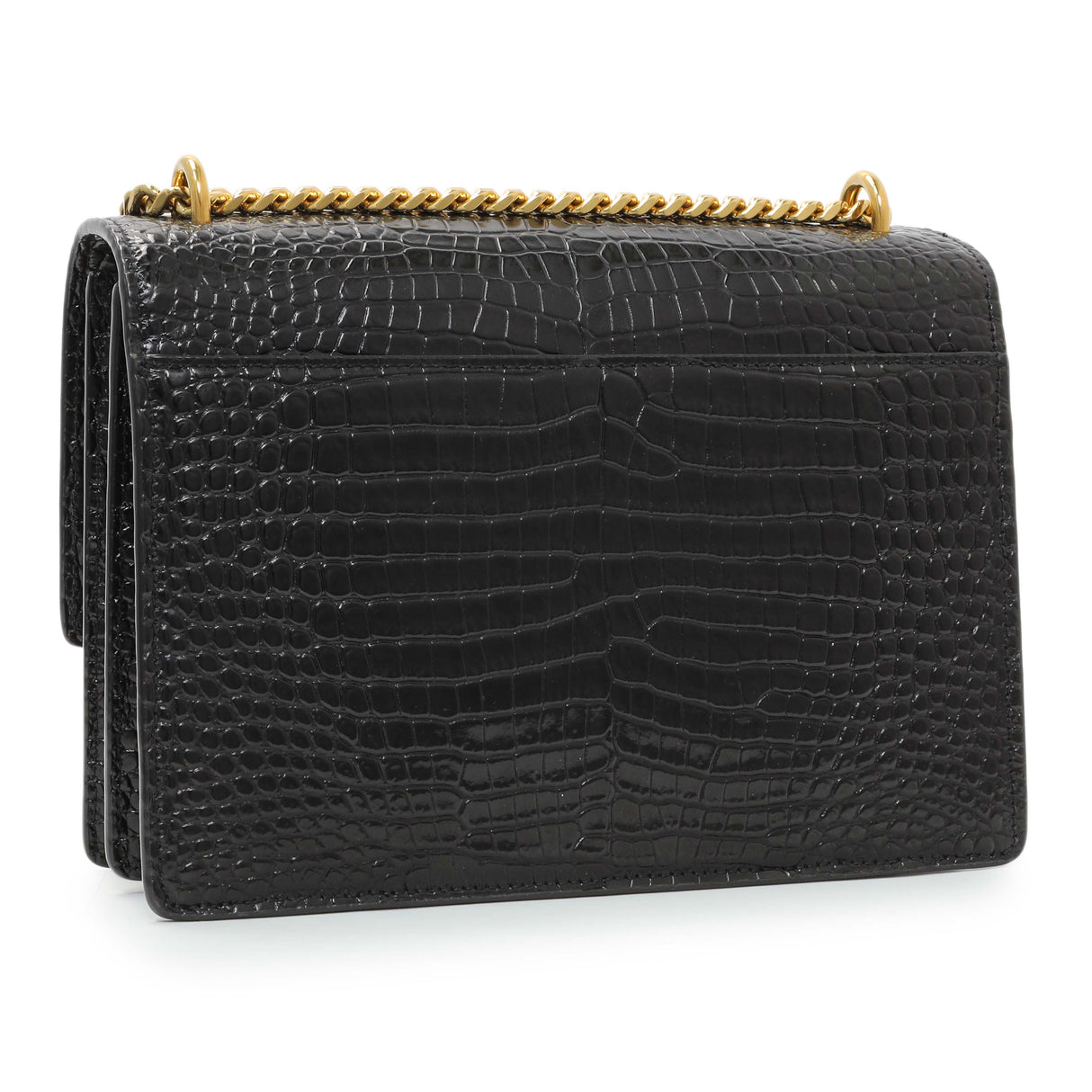 Saint Laurent Black Crocodile Embossed Calfskin Medium Monogram Sunset Handbags Saint Laurent