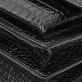 Saint Laurent Black Crocodile Embossed Calfskin Medium Monogram Sunset Handbags Saint Laurent