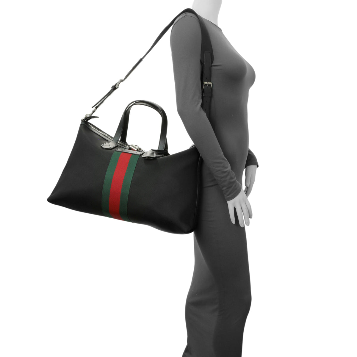 Gucci Black Techno Canvas Web Duffle Handbags Gucci