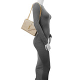Saint Laurent Beige Grain De Poudre Textured Mixed Matelasse Triquilt Medium Monogram Satchel Handbags Saint Laurent