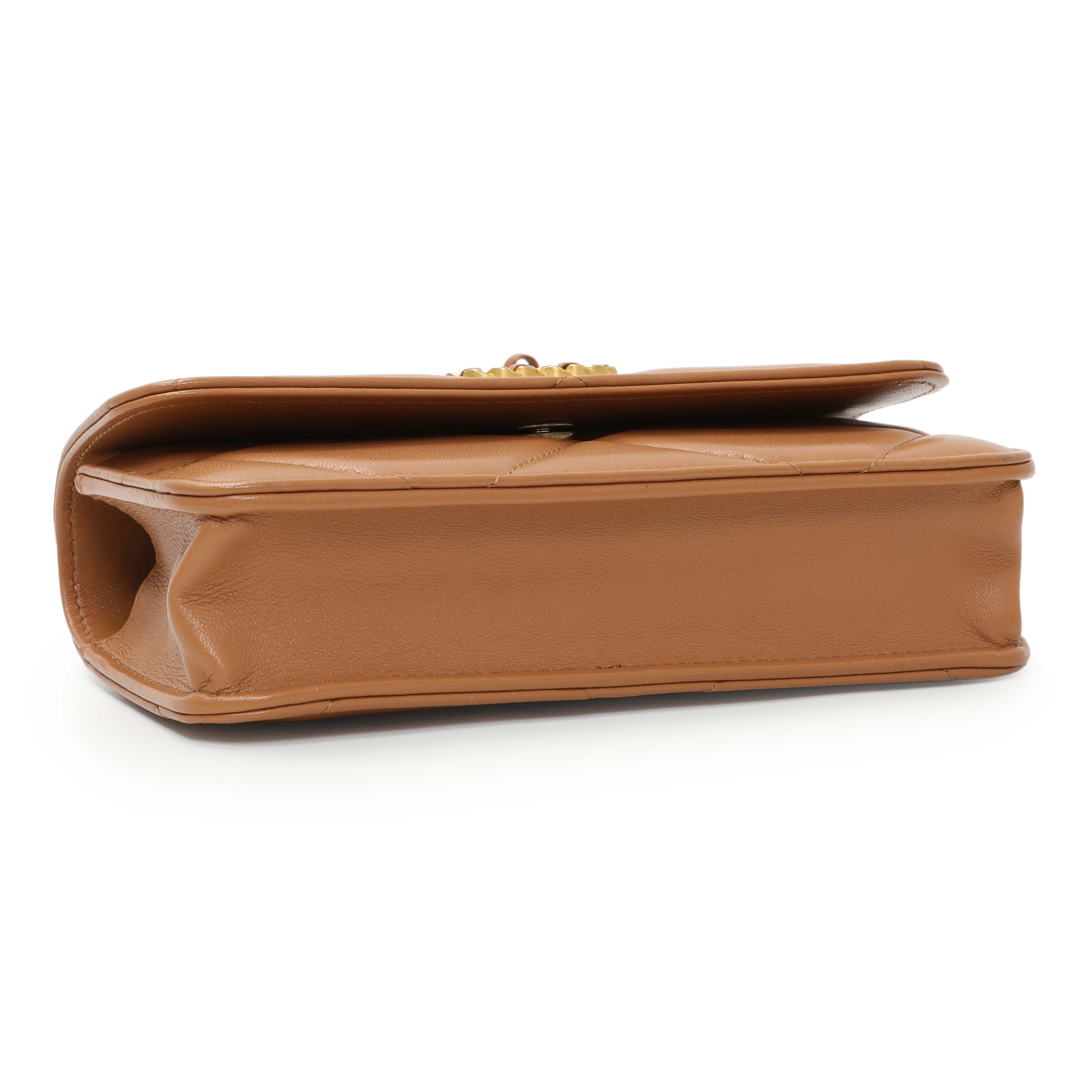 Chanel Brown Lambskin Quilted Chanel 19 Glasses Case With Chain