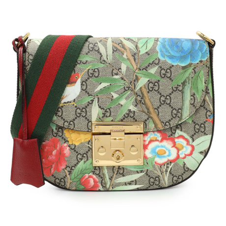 Gucci GG Supreme Monogram Tian Web Medium Padlock Messenger Shoulder Bag Handbags Gucci